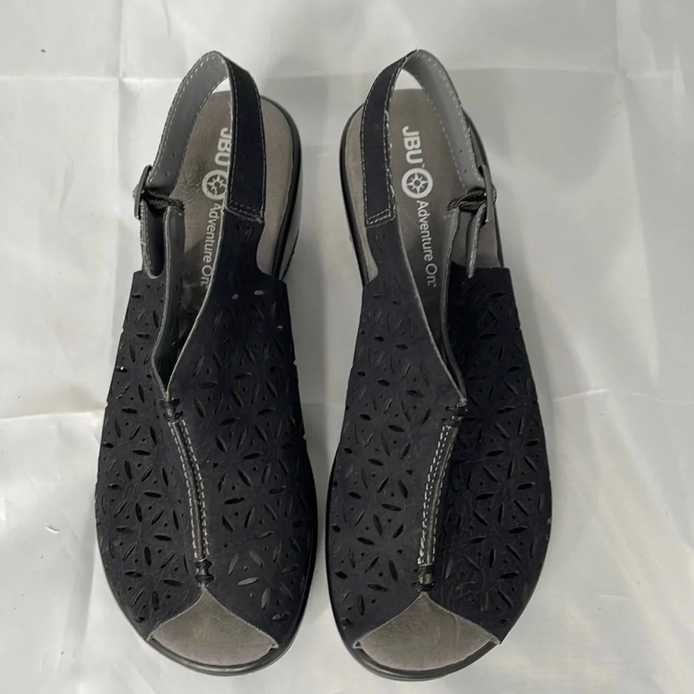 JBU Monica Black Peep Toe Slingback Clogs Adventure On Cutout Size 6.5M - Picture 8 of 15